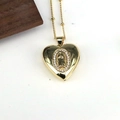 Collana a cuore dorata con rilievo della Vergine Maria e intarsi in zircone - Vergine Maria