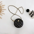 Petit sac rond matelassé noir pour enfant avec fleur dorée et bandoulière chaîne - Noir