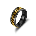 Bague spinner acier noir et or, anneau ouvre-bouteille design chaîne tendance pour homme et femme. - Style de chaîne gaufrée / Ton Noir Chaîne Dorée / Taille 7