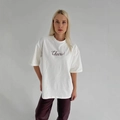 T-shirt bianca a maniche corte con stampa Cheers nera e girocollo stile casual - S / Bianco