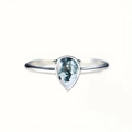 Elegant water-drop moss agate ring in silver finish with minimalist teardrop stone design - US 6 / White Gold