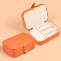 Mini portable jewelry organizer in bright orange PU leather with snap button closure - Large PU Leather-Brown/Orange / Large 15*11*5cm