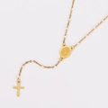 Goldene Rosenkranz-Halskette mit weißen Perlen, einer Marienmedaille und Kreuzanhänger - Weiß
