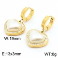 Golden heart-shaped pearl earrings with crystal border and 19mm width measurements - Gold Heart Pearl Earrings
