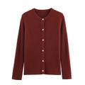 Gilet en maille à col rond pour femme en rouge foncé avec texture côtelée verticale - Rouge Brique