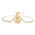 Bracelet doré réglable avec médaille religieuse en zircon et insert en nacre - Figure Religieuse Ronde