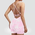 Pink tie-dye yoga bodysuit with cross back straps and scrunch butt lifting detail - S / Top And Bottom / Tie-Dye Pink
