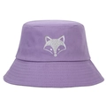 Purple cotton bucket hat featuring detailed silver fox head embroidery on white background - Adjustable / Violet