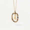 Golden necklace with letter A pendant and colorful zircons in an oval frame - Gold A