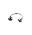 Detailed view of titanium horseshoe ring with iridescent zircon gems for piercing - 1.0*8mm / Steel + Green Zirconia