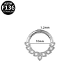 Silver ASTM F136 titanium clicker ring with seven fan-shaped zircons in 1.2mm x 10mm - ASTM F136 Titanium / Silver 7-Diamond Style 1.2x10mm