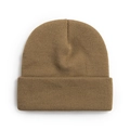 Deep khaki ribbed knit beanie with fold-over cuff in a solid minimalist winter style - One Size / Dark Khaki