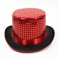 Cilindro di paillettes rosse con tesa nera e nastro di raso per spettacoli e feste - Taglia Unica Adulto 58cm / Rosso