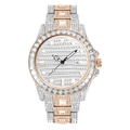 Close-up of luxury iced-out watch with crystal bezel and rose gold dual-tone steel band - Two-tone Rose Gold