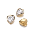 Macro detail of heart-shaped crystal pendant with gold metal backing on white background - White Heart Pendant (13*15mm)