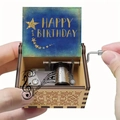 Hand-cranked wooden music box with golden star pattern and Happy Birthday engraving - Happy Birthday 13