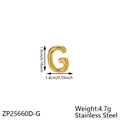 Golden bubble letter G pendant in stainless steel with size and weight measurements - Letter-G