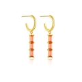 Elegant 925 silver gold-plated C-shaped earrings with three vertical orange stones - 925 Silver / 18K Gold / Orange