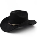 Classic black suede western cowboy hat featuring a braided leather band and metal buckle - M(56-58cm) / Black