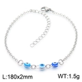 Silver stainless steel chain bracelet featuring three blue evil eye charms and lobster clasp - Blue White Evil Eye (KB169519-Z)