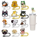 Cartoon-Hund Silikon Strohhalmabdeckungen für 10mm Becher in 12 Tier-Stilen - Stil 2-Cartoon Hunde (12 Stk.)
