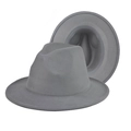 Pair of gray wool felt fedora hats with flat brim and stylish metal buckle belt - Thickened Hardened Grey