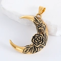 Detail of a golden moon pendant with embossed rose and leaf patterns on a white stone - Pendant Only / Antique Gold