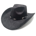 Détail du chapeau de cowboy noir avec clous métalliques et texture de cuir serpent - M (56-58cm) / Motif Serpent Noir