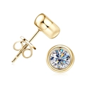 Golden S925 sterling silver snake stud earrings with round moissanite in a pair - Bubbles Style / 925 Silver / K-Yellow Gold