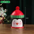 Christmas penguin tin candy box with red pointed hat lid for holiday gift storage - Penguin; 9*14