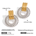 Boucles d'oreilles bicolores en acier inoxydable avec fermoir doré et anneau torsadé - Style Anneau Torsadé Suspendu Bicolore (JDE0102003-PS)
