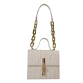 Elegant off-white chain crossbody bag with crocodile texture and gold hardware details - White