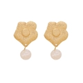 Elegant gold flower petal earrings with white pearl drop charms in minimalist style - 5# Flowers