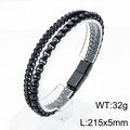 Pulsera de doble capa para hombre en acero de titanio negro con cierre magnético, 215mm - Negro