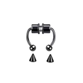 Macro detail of black magnetic horseshoe septum ring with ball and cone attachments - Ball Style / Black