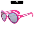 Oversized pink and blue contrast sunglasses with grey lenses and geometric cutout temples - Rose Red Frame Light Gray Lens
