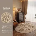 Round floral vintage rug in warm beige velvet with anti-slip silicone backing - Diameter 80cm / Island Bloom