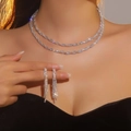 Luxury bridal jewelry set with sparkling double-layer rhinestone necklace and tassel earrings - Silver