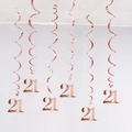 Rose gold 21st birthday PVC swirl hanging decorations for party celebration sets - Age 21 (Rose Gold) / 6 Pieces Set