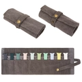 Graubraune Canvas Uhrenarmband-Rolltasche mit 10 Fächern und Metalldruckknopf-Verschluss - 10 Schlitze / Grau