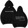 Felpa nera con cappuccio in cotone con citazioni positive su fronte e retro e tasca a marsupio - S / Nero