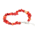 Adjustable vintage red crystal stone chip bracelet with silver lobster clasp and chain - Red Coral