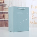 Detail of light blue starry gift bag with silver silk handle and white star constellations - Lake Blue Starry Sky - Small / 14x7x15.5cm