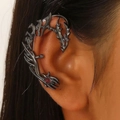 Gothic punk dragon claw ear cuff in gun black finish with a sparkling red gemstone - Thorn Dragon Ear Wrap Only / Gun Black (Z-288)