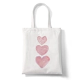 White canvas tote bag featuring three pink watercolor hearts in a vertical row - 3 Pink Watercolor Hearts