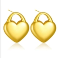 Chic heart-shaped stud earrings in polished gold finish for a luxury minimalist look - Glossy Polished Heart Lock