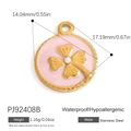 Round pink enamel clover pendant charm in 18K gold plated stainless steel for jewelry DIY - PJ92408B-Pink Clover