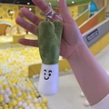 Cute green onion plush keychain with smiling face and silver metal lobster clasp - Leek + Silver Buckle