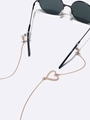 Golden metal glasses chain with heart-shaped pearl pendant and anti-slip rubber loops - Gold