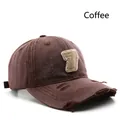 Distressed coffee brown baseball cap with number 7 embroidery and frayed vintage details - Brown